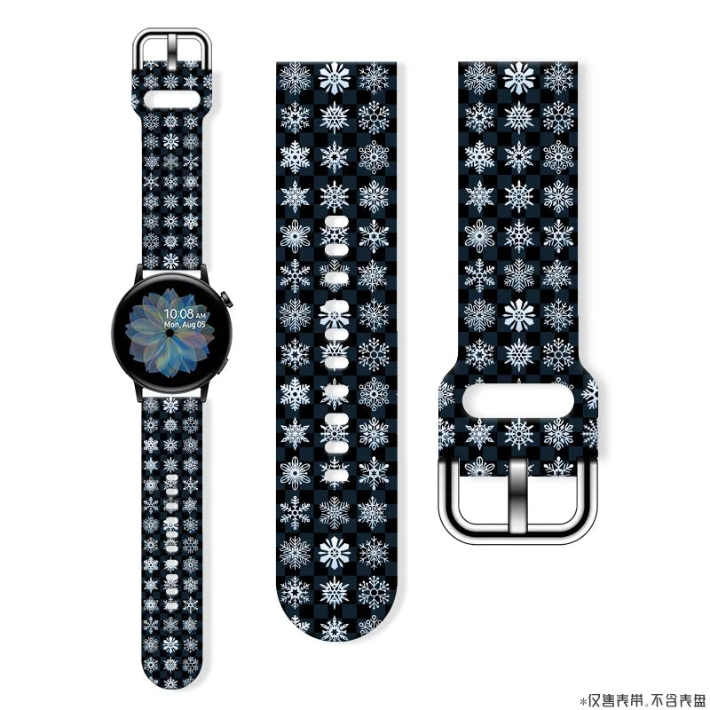 20MM Snowflake series printed watch strap for Samsung Galaxy Watch 7/6/5 40mm 44mm Band Replaceable Bracelet for Xiaomi Huawei