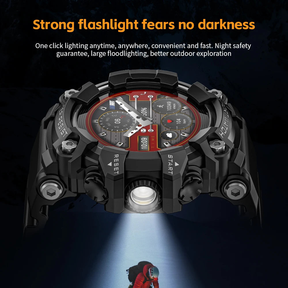 LOKMAT Rugged Sport Smart Watch ATTACK-GT Bluetooth Calls Colorful Waterproof Military Smartwatches with Flashlight for Phone
