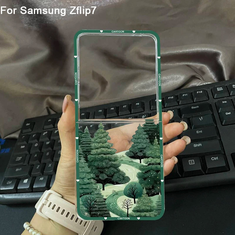 Winter Snow Merry Christmas Tree Phone Case For Samsung Galaxy Z Flip 7 Clear Hard Folding Cover For Samsung Galaxy Z Flip7 Bag