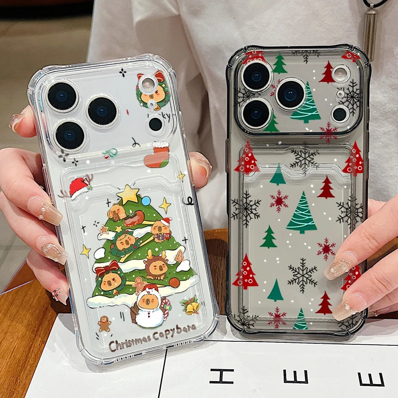 Cartoon Christmas Tree Phone Case For iPhone Air 16e 17 16 15 Pro Max 14 13 Pro Max 17 12 11 Card Slot Clear Soft Silicone Cover