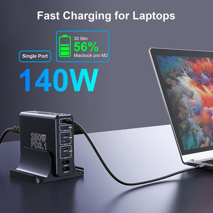 250W GaN USB C Charger Station 8-Ports Fast Charger Type C PD3.1 PD3.0 PPS Quick Charger For Macbook Pro iPad iPhone 16 Samsung