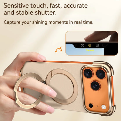 High-End Leather Frameless Magnetic Bracket Phone Case，For IPhone 17 Pro Max 17 Air Magsafe Wireless Charging Protective Cases