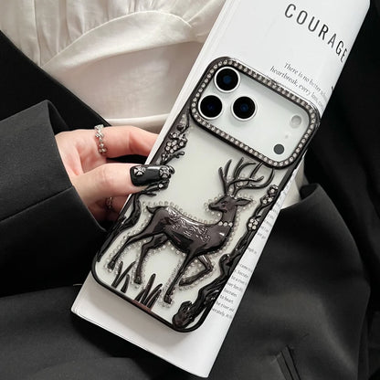 3D Deer Diamond Phone Case For iPhone 17 16 15 14 13 12 Pro Max 17pro Air Shiny Glitter Electroplated TPU Shockproof Soft Cover