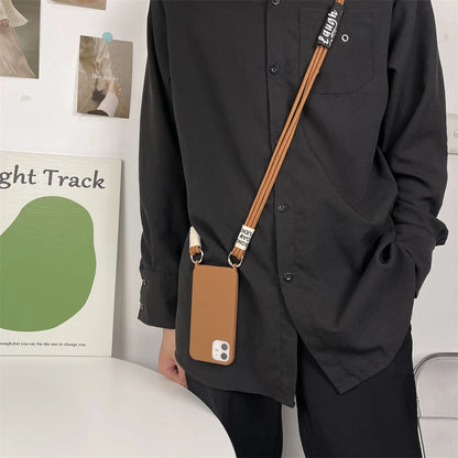 Fashion Crossbody Lanyards Necklace Liquid Silicone Case For iPhone 16 15 14 13 11 12 Pro Max Mini XS XR X 8 7 Plus Matte Cover