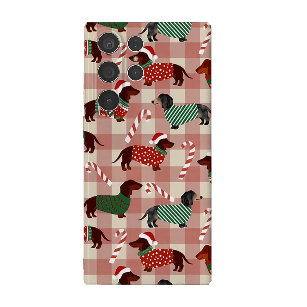 Christmas Dachshund Dog Phone Case for Samsung Galaxy S25 S24 S23 Ultra Plus A35 A55 Glossy HD Hard Cover Film Shell