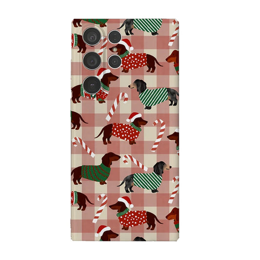 Christmas Dachshund Dog Phone Case for Samsung Galaxy S25 S24 S23 Ultra Plus A35 A55 Glossy HD Hard Cover Film Shell