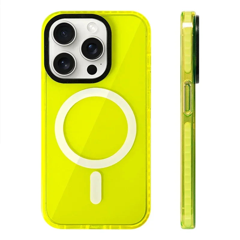 Transparent Neon Color MagSafe Phone Case for iPhone 15 16 Pro Max 15pro 13 14 12 11Wireless Charging Soft Silicone Bumper Cover
