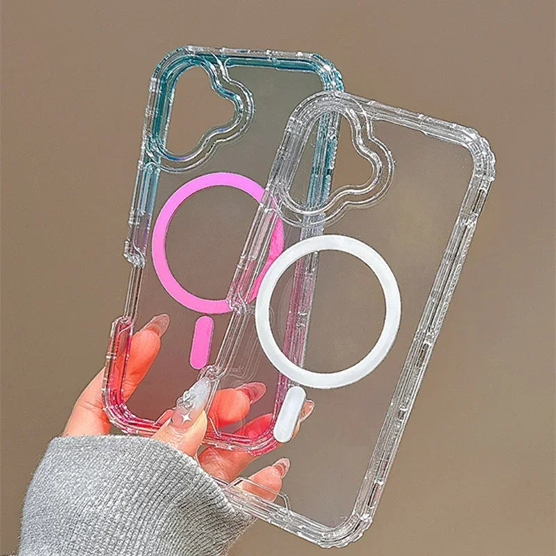 3 IN 1 Gradient Clear Magnetic Shockproof Case For iPhone 16 15 14 13 12 11 Pro Max Ultra Slim Anti Slip Wireless Charging Cover