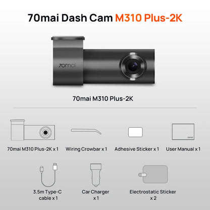 70mai Dash Cam M310 Plus 2K 1440P 143°FOV F1.55 Smart Voice Control 24H Parking Guard Night Vision 70mai M310 Plus 2K Car DVR
