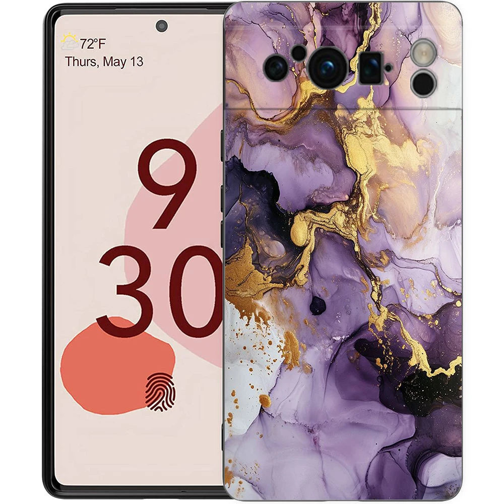 Marble Phone Case For Google pixel 9 8 7 6 Pro 8A 6A 7A 5G Silicone Shockproof Black Cover Fundas