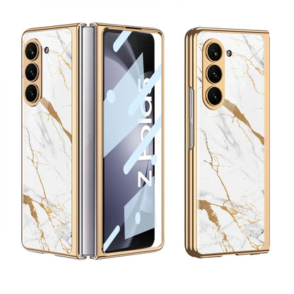 GKK Electroplated Painted Tempered Glass Case For Samsung Galaxy Z Fold 5 With Screen Glass Hard Cover For Galaxy Z Fold5 4 Case