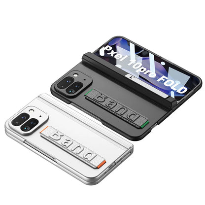 Magnetic Hinge Folding Stand Holder Wrist Strap with Glass Protector Case for Google Pixel 10 Pro Fold Lens Protect Cover