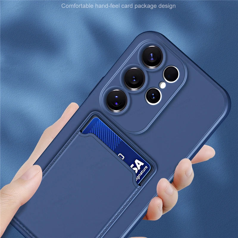 Liquid Silicone Case For Samsung Galaxy S25 S24 S23 S22 S21 S20 Ultra Plus FE Card Holder Case For Samsung A56 A55 A54 A34 A53