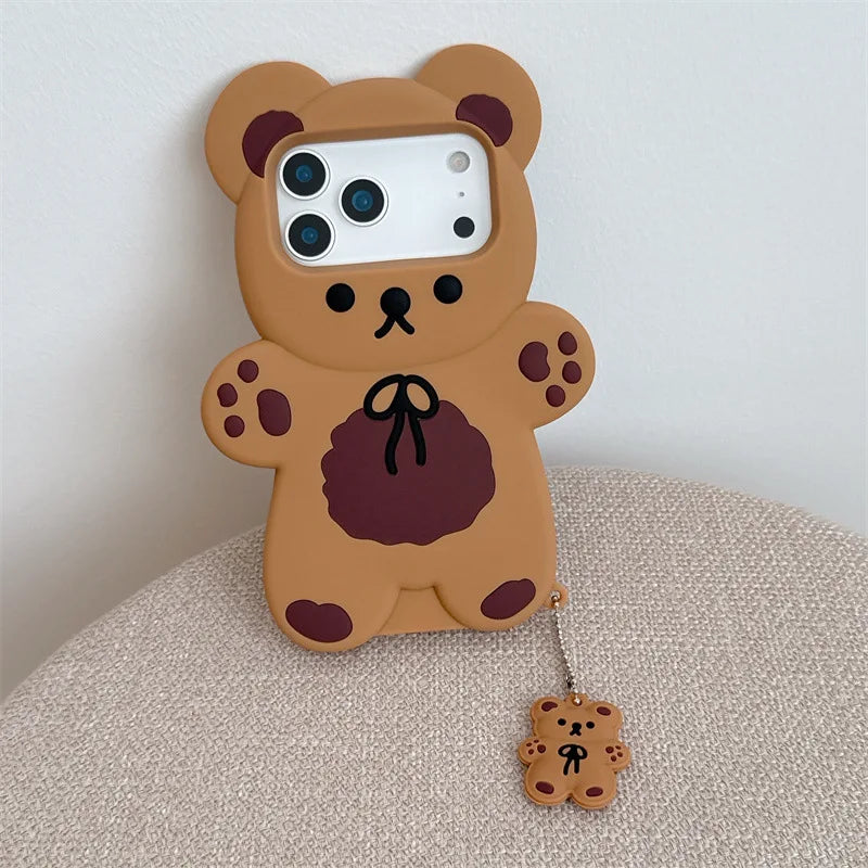 3D Cartoon Bear Soft Silicone Phone Case For iPhone 17 Air 16e 15 13 14 12 11 Pro Max Mini XS XR X 7 8 Plus Shockproof Cover