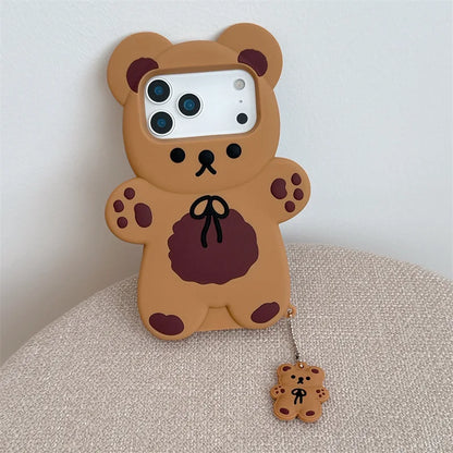 3D Cartoon Bear Soft Silicone Phone Case For iPhone 17 Air 16e 15 13 14 12 11 Pro Max Mini XS XR X 7 8 Plus Shockproof Cover