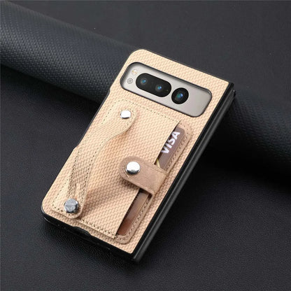 for Google Pixel Fold Case Shockproof Protect Lens Wristband Card Slot Stand Holder Shell PU Leather Carbon Texture Cover Fundas