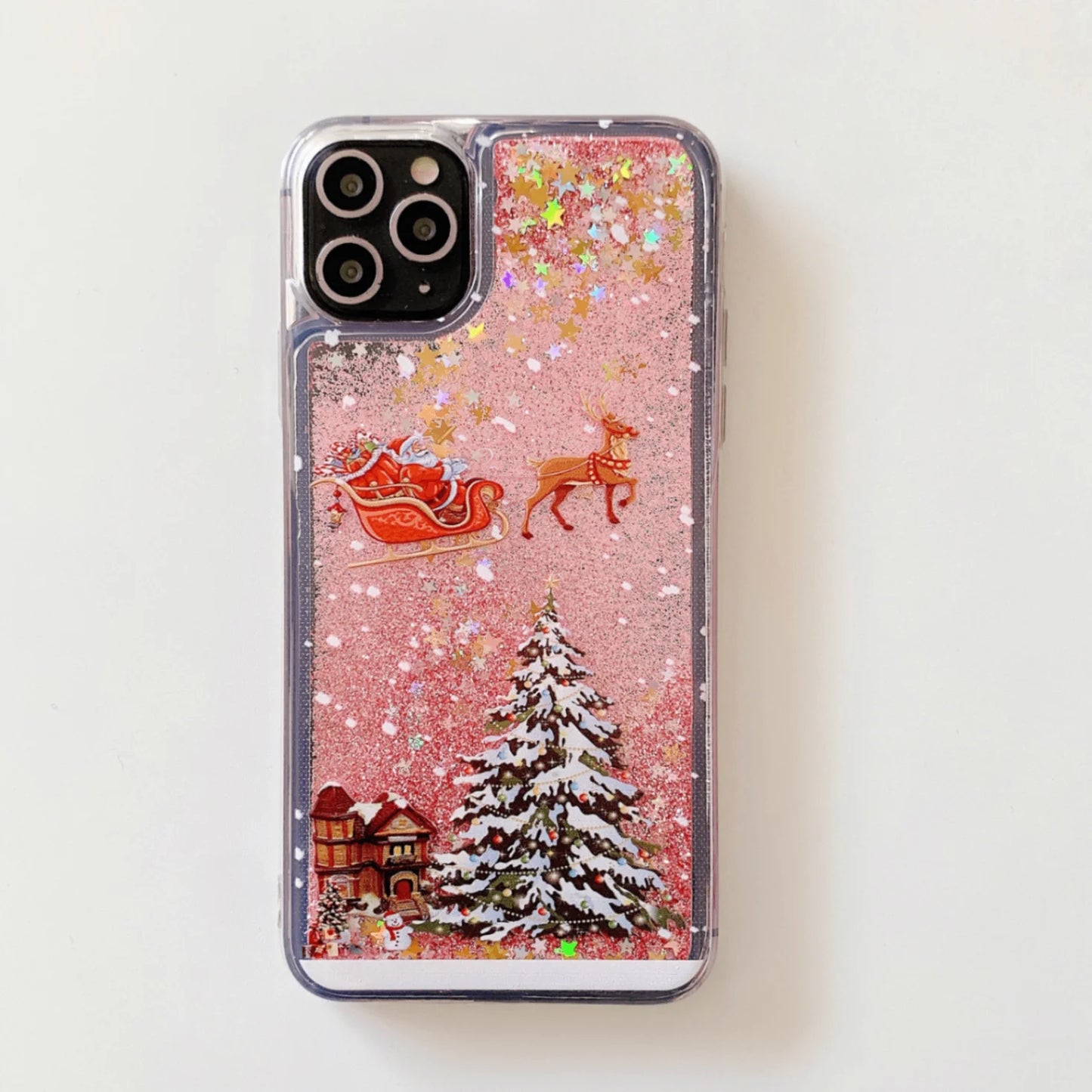 Christmas Liquid Dynamic Quicksand Glitter Phone Case For 16 Pro 15 Pro Max 3D Bling TPU Silicone Shockproof Cover