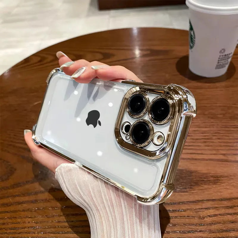 Luxury Purple Plating Clear Shockproof Phone Case For iPhone 14 13 16 15 Pro Max Plus XS XR X Four Corner Silicone Soft Cover