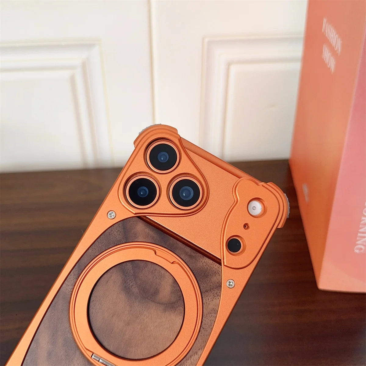 Walnut Wood Metal Aluminum Phone Case For iPhone 17 Pro 17 Pro Max Magnetic Bracket Shockproof Drop-proof Protection Cover