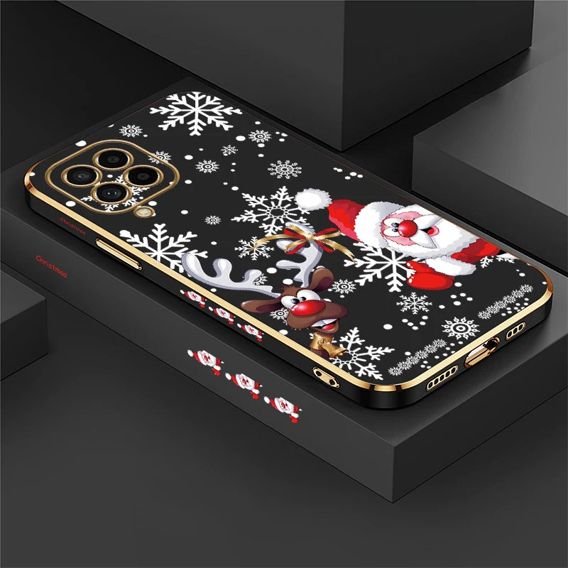 Christmas Deer Printed Phone Case For Samsung Galaxy M42 5G M62 M32 M22 M12 M54 M53 M33 M51 M02 M30S M13 Plating Soft Cover