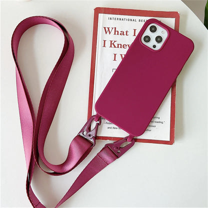 Crossbody Necklace Strap Lanyard Matte Silicone Case For iPhone 17 16 15 14 Pro Max 11 12 13 XR X XS 8 Plus SE Shockproof Cover