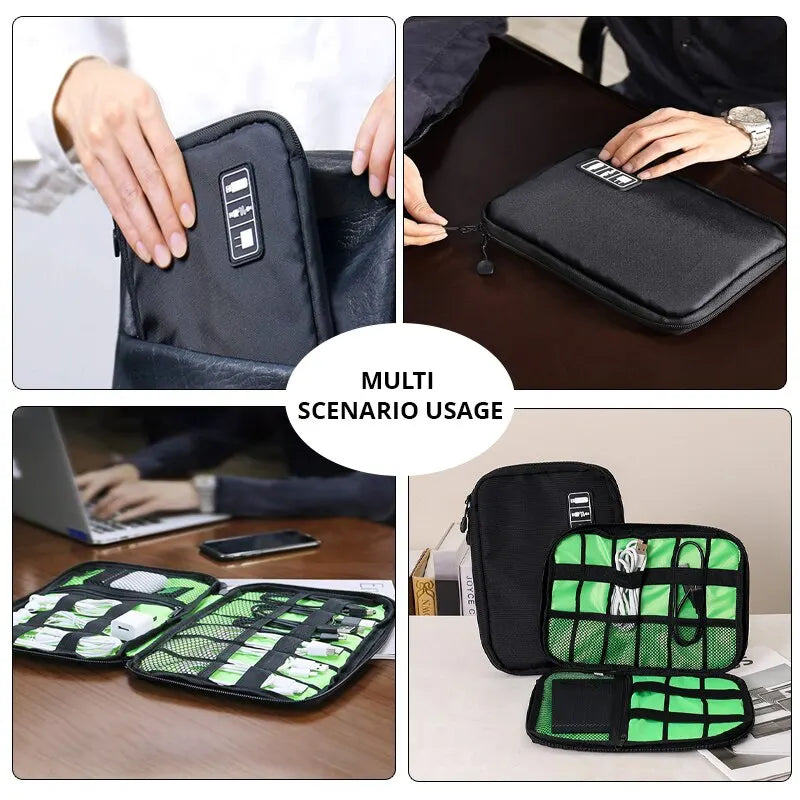 1pc Black Green Storage Bag Electronic Accessory Organizer Portable Usb Data Cable Charger Plug Travel Waterproof Organizer - covers4phones