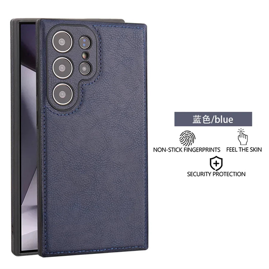 Luxury Vintage PU Leather Case for Samsung S25 Ultra S24 Plus S23 S22 S24Ultra Slim Camera Shockproof Soft Bumper Back Cover