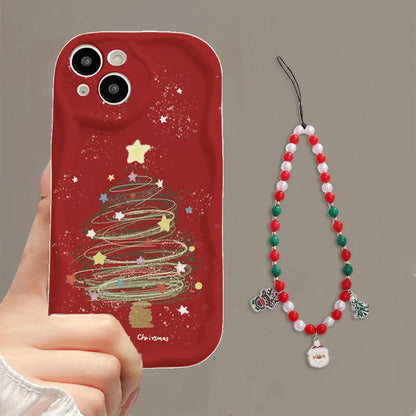 Cute 3D Christmas Santa Claus Tree Chain Phone Case For IPhone 17 Air 16 Pro Max Plus 12 13 14 15 Pro Max Mini 16E Soft Cover