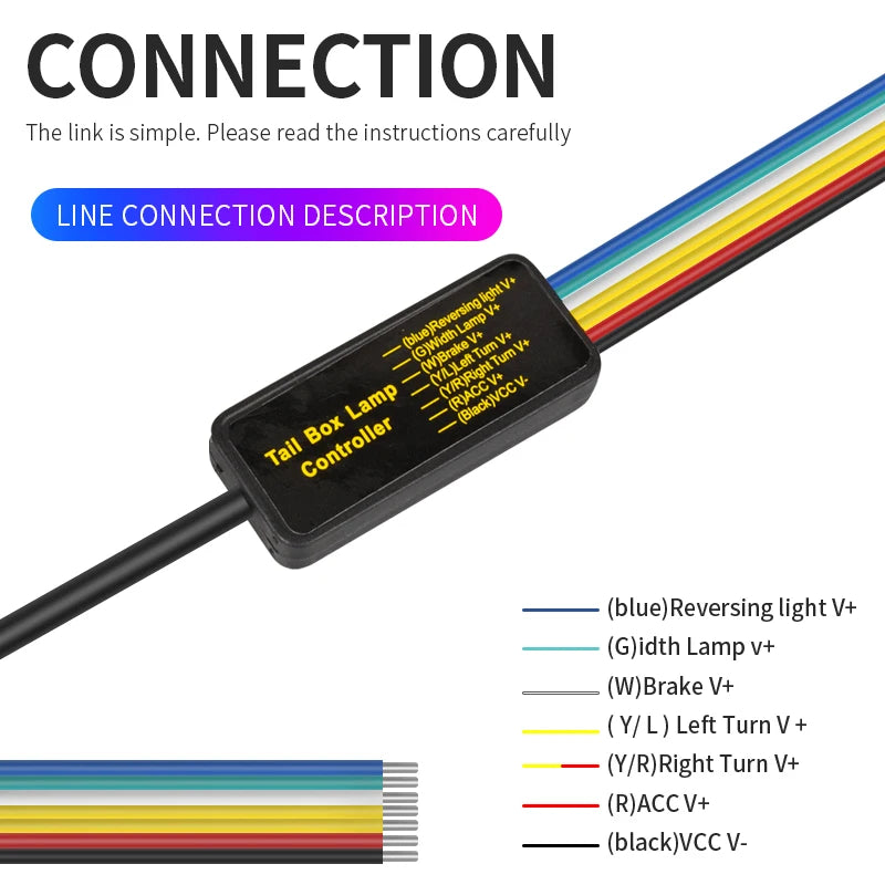 Car Rear Trunk Tail Light 120cm Colorful Dynamic Reverse Warning LED Strip 12v Additional Brake Follow Turn Signal Lamp