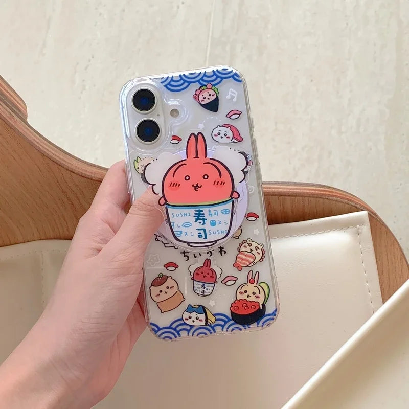 Cute Cartoon Japan Anime Chiikawa Magnetic Holder Magsafe Wireless Charge Phone Case For iPhone 16 15 14 13 12 11 Pro Max Cover