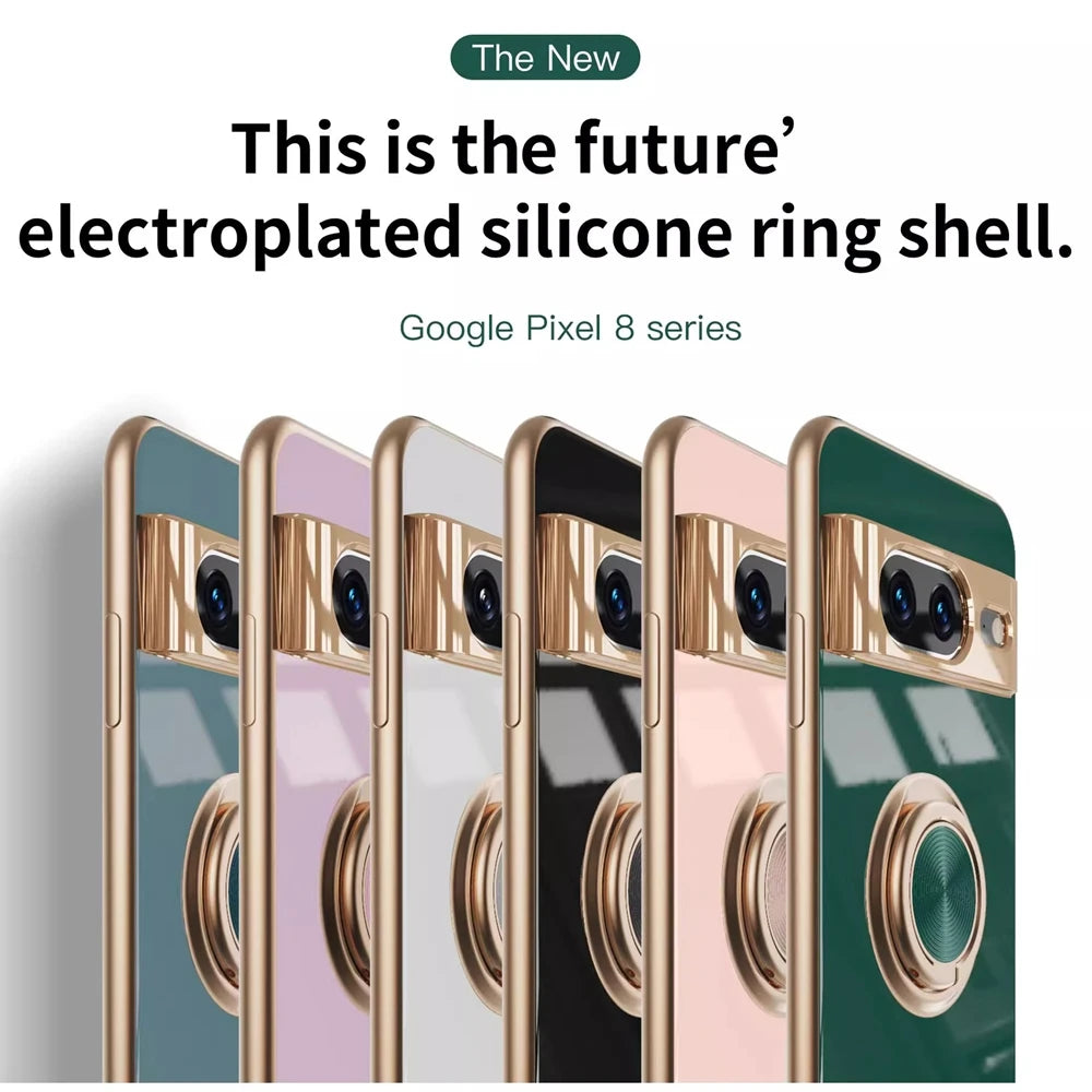 Luxury Ring Holder Magnetic Stand Case for Google Pixel 9 8 7 Pro 8A 7A 6A 5A Pixel8A Bracket Plating Soft TPU Shockproof Cover