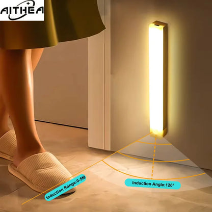 Type C Rechargeable Motion Sensor LED Night Light Wireless Strip Bar Backlight Lamp for Kitchen Cabinet Wardrobe Staircase