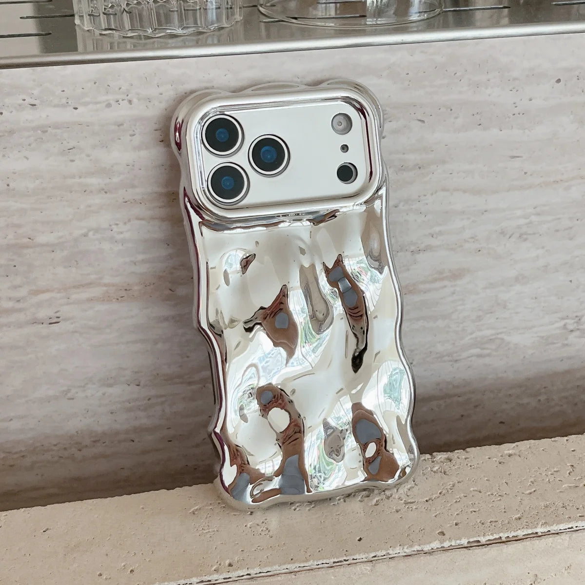 Luxury Curved Waves 3D Bubble Plating Phone Case For iPhone 17 Air 16 15 Plus 14 13 12 Pro Max 11 Shockproof Soft Glossy Cover