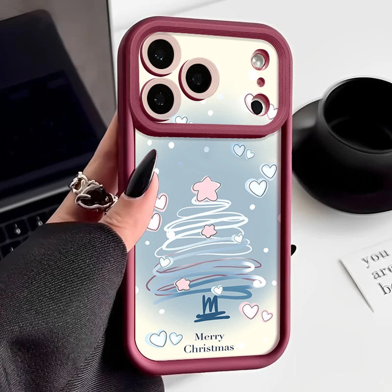 Blue Christmas Tree Phone Case For iPhone 17 16 15 14 13 12 Pro Max 16 17 Pro 11 16e 17 Air Shockproof Soft TPU Silicone Cover