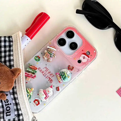 Korean Cute Christmas Tree Santa Claus Gingerbr Phone Case For iPhone 17 16 15 14 Pro Max Lovely Snow Girl Gift Cover