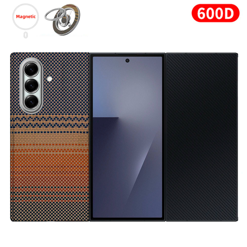 For samsung galaxy z trifold aramid case 600d kevlar carbon aramid fiber fabric thin hard cover magnetic balck Slim light premiu