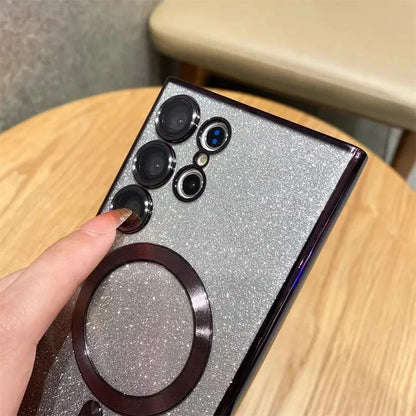 Glitter Luxury Magnetic Woman Case For Magsafe For Samsung Galaxy S24 S23 S22 S25 Ultra Plus Accessories Wireless Charging Cover