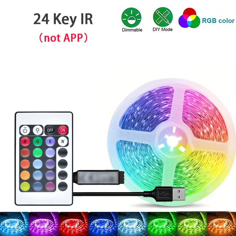 Led Strip Lights 44Keys APP  Music Sync Remote Control USB 5V 1M-40M RGB Flexible Tape for Room Decoration TV Backlight Diode