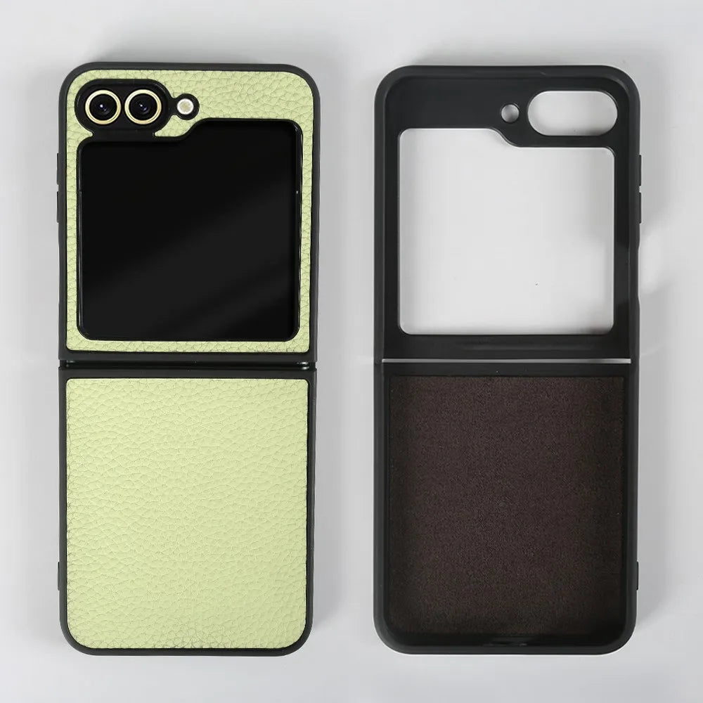 Luxury Genuine Leather Case For Samsung Galaxy Z Flip6 Cases for galaxy Z Flip 6 phone Cover Litchi Pattern Cowhide Coque Shell