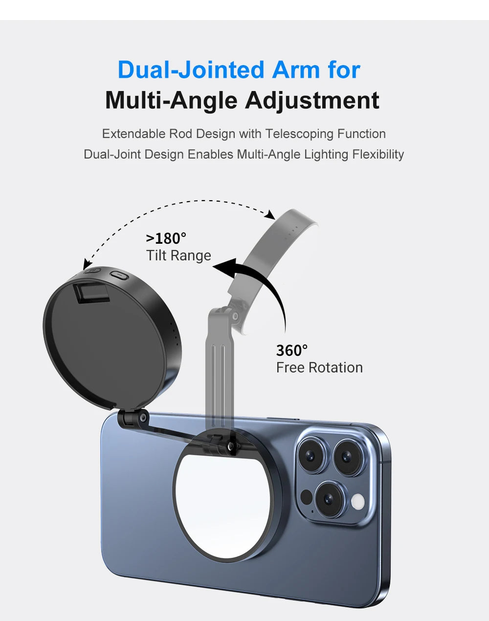 Magnetic Selfie Light Compatible with MagSafe iPhone,CRI95 700lx/0.3m Folding LED Phone Fill Ring Lighting with