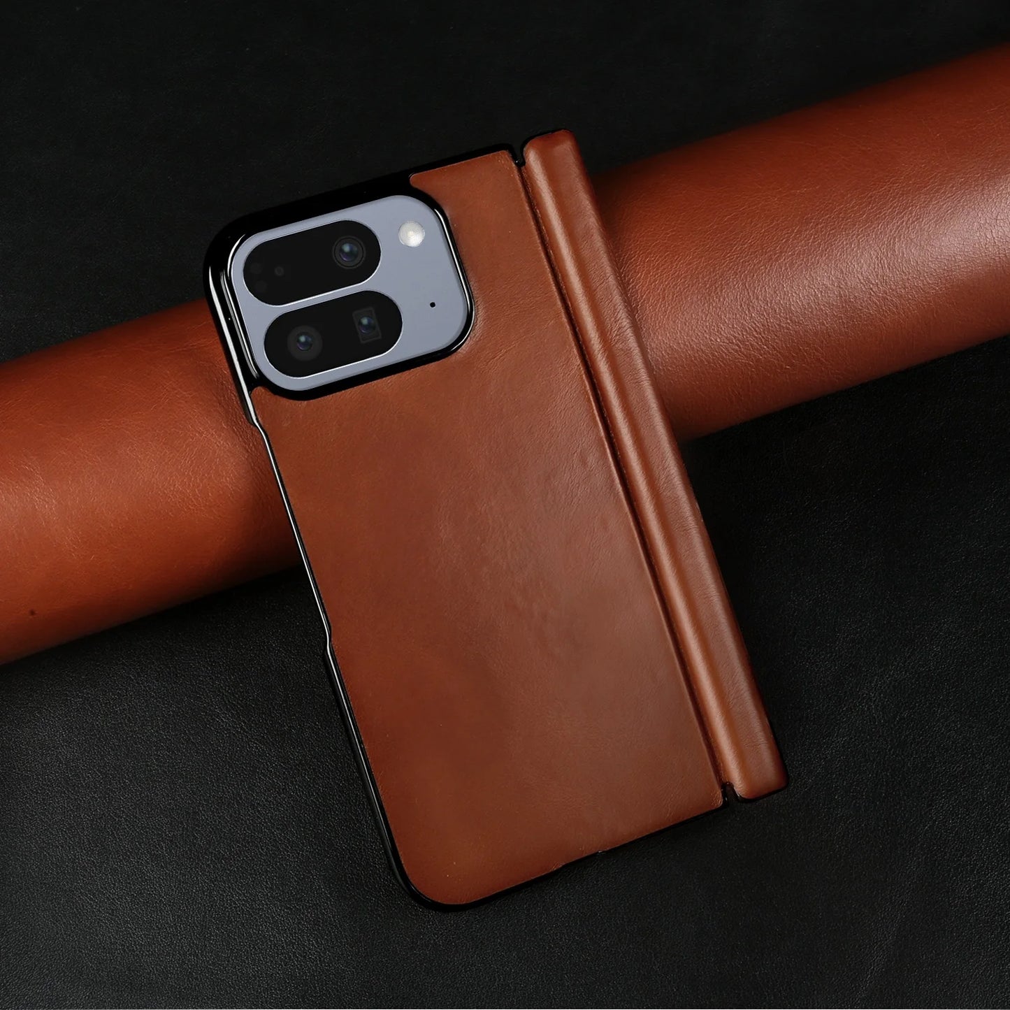 Luxury Genuine Leather Case For Google Pixel 10 Pro Fold 9pro fold Oil Wax Central Axis Pattern Phone Back Cases Without Front