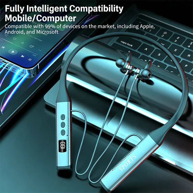 70H Ultra-Long Playtime Bluetooth 5.4 Neckband Earphones with Mic & Ear Monitor – Karaoke Ready, Bass Stereo Sound