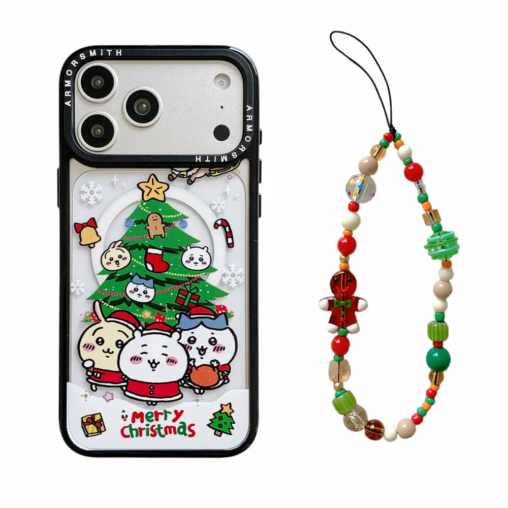 Cute Christmas Tree Cartoon With Magsafe Stand Kawaii Phone Case for iPhone 17 Pro 11 12 13 14 plus 15 16 Pro Max Cute Cover