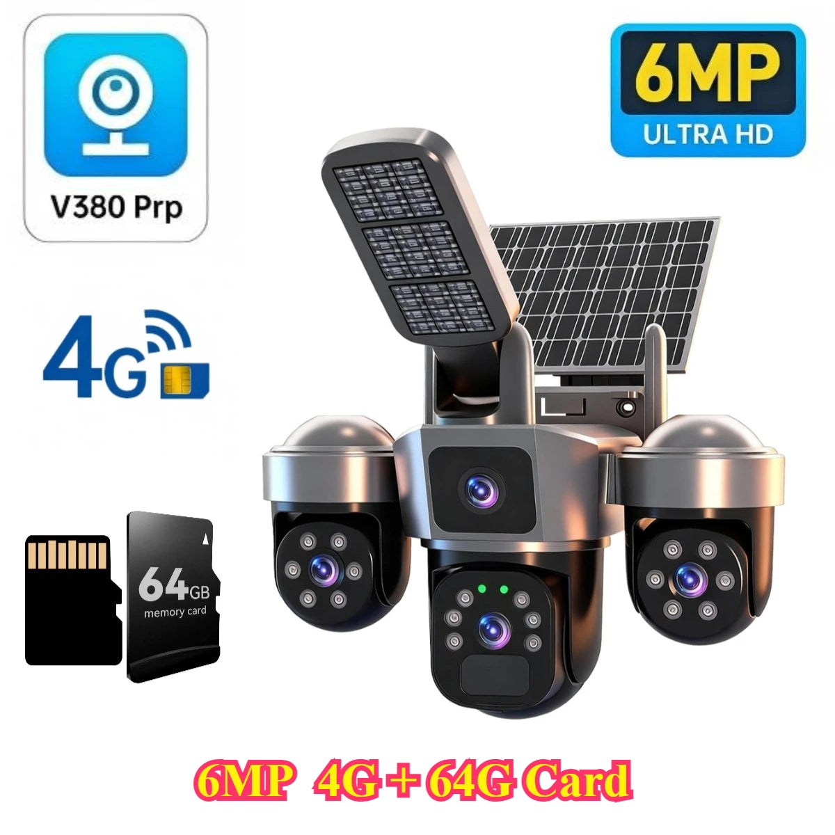 6MP Auto Tracking PTZ Solar Camera Outdoor Wireless, Human Detection PIR WiFi IP Camera with Siren, 2K Solar Powered CCTV