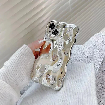 Luxury Plating Wrinkle Wavy Curly Edge Phone Case For iPhone 16 15 12 13 14 Pro Max 3D Unevenness Soft Camera Protection Cover