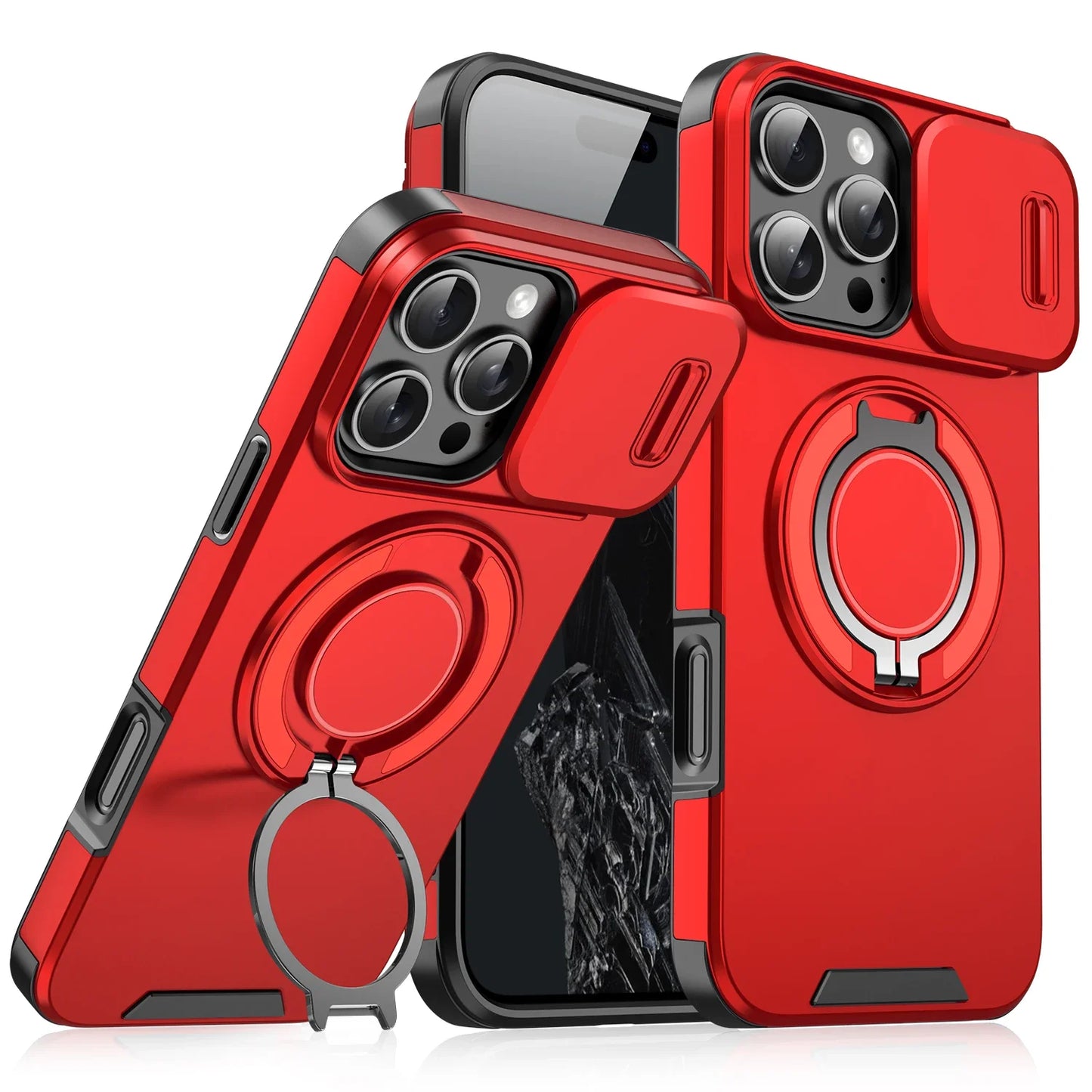 Luxury Heavy-Duty Rugged Armor Magnetic Bracket Case For iPhone 17 16 15 14 13 12 11 Pro Max Slide Camera Protection PC Cover