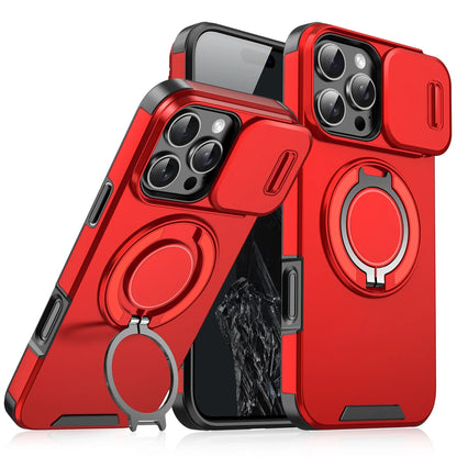 Luxury Heavy-Duty Rugged Armor Magnetic Bracket Case For iPhone 17 16 15 14 13 12 11 Pro Max Slide Camera Protection PC Cover