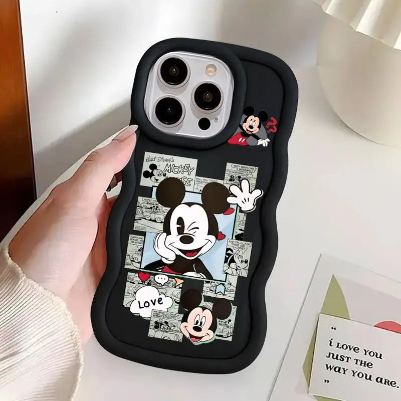 Disney Mickey Minnie Comic Macaron Big Waves Phone Case for iPhone 15 14 13 12 11 pro Max XS XR X 7 8 plus Silicone Candy Cover