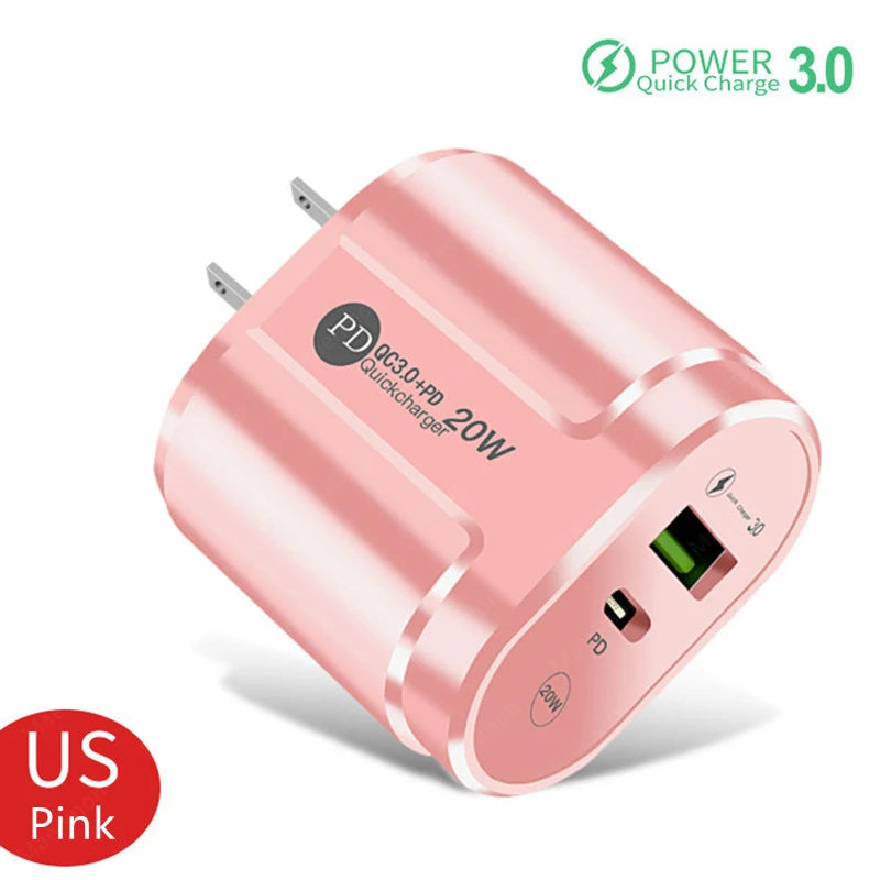 2 Ports USB Charger Quick Charge 3.0 PD 20W Type C Phone Charger Fast Charging Adapter For iPhone 13 12Pro Huawei Xiaomi Samsung