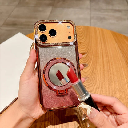 Luxury Diamonds Mirror Bracket Magsafe Case For iPhone Air 17 Pro 16 15 14 13 12 11 Pro Max Plus Gradient Glitter Magnetic Cover